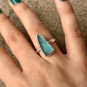 (Size 8) Sterling Silver Blue-Grey Sea Glass Ring **Discounted**