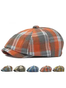Women's Vintage British Plaid Octagonal Hat Adjustable Casual Hats | Artistic Casual Newsboy Beret for Holiday Outfits Adjustable Hat