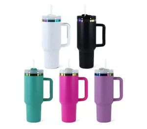 40oz Custom UV DTF Wrapped Tumbler rainbow plated – Insulated Stainless Steel Cup, Hot & Cold 24+ Hours, Personalized Drinkware with Handle & Straw