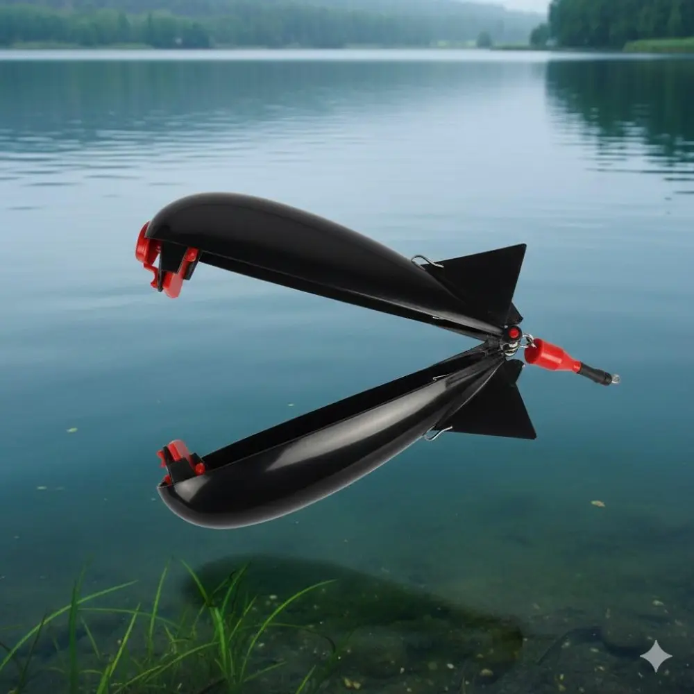 Adjustable Rocket Feeder for Catfish & Carp Fishing, Long Range Casting Bottom Bait Dispenser with Buoy & Weight, Pellet Bait Launching Stand, Lake River Fishing Gear, Multiple Sizes Available.