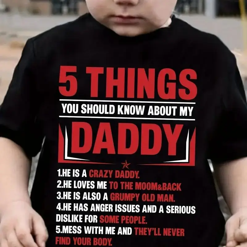 Boys' Cotton T-shirt 5 Things About My Daddy Letter Printing Comfortable And Casual Round Neck Short Sleeves