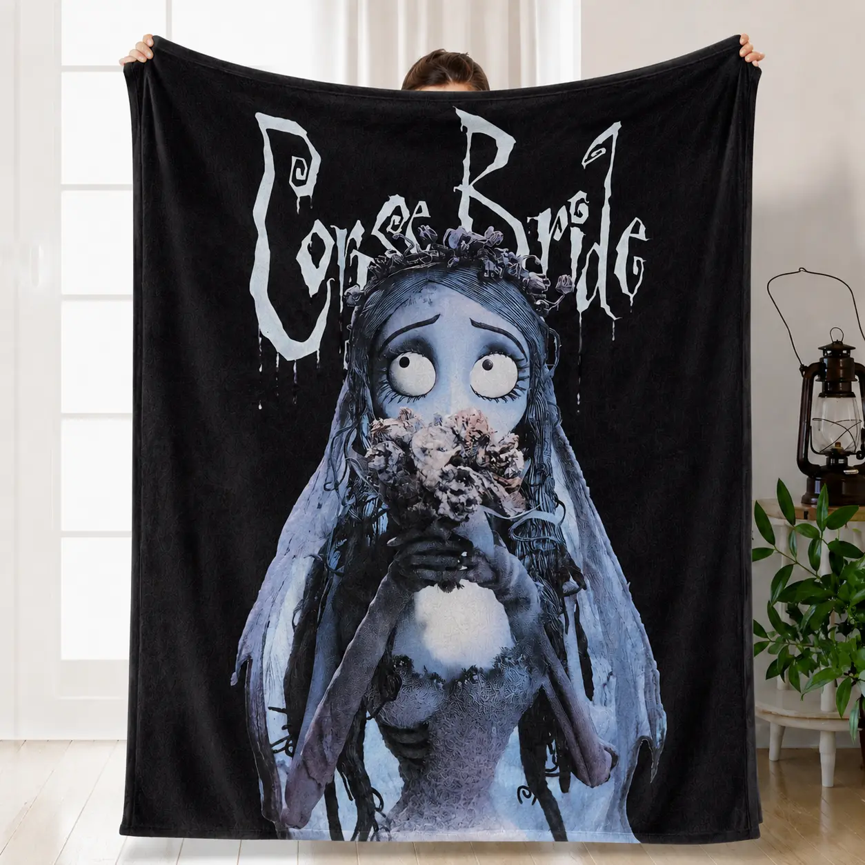Corpse Bride Emily Flannel Throw Blanket, Soft Plush Fleece Movie Blanket for Bed Sofa Couch, Gothic Halloween Home Decor, Tim Burton Fans Gifts