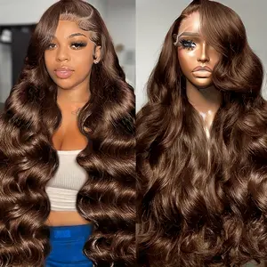 Gabrielle Wigs #4 Chocolate Brown 13X6 13X4 Body Wave Full Lace Frontal Human Hair Wigs HD Lace FallFreshness TikTokShopBlackFriday