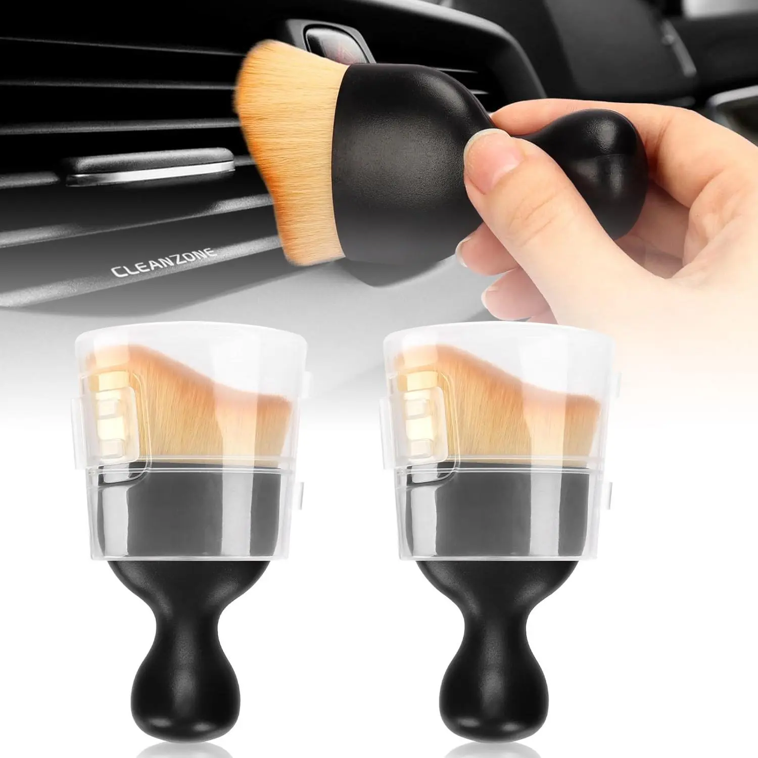 DIBMS Car Interior Detailing Brush, 2PCS Car Interior Cleaning Soft Brush, Curved Design Car Cleaning Brush Dust Collectors, Car Interior Cleaning Tool Brush with Cover