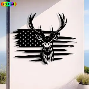 1pc Avant - Garde Deer Head with American Flag Metal Wall Art, Avant - Garde Deer Head with American Flag Statue Mural, Iron Craft, Perfect for Living Room, Garden, Outdoor Space Decor, Highquality Engraving, Christmas Decor, Ideal Gift for Trend Seekers