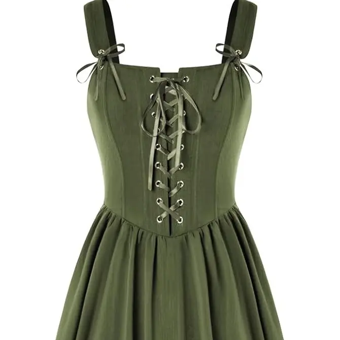 Renaissance Dress Women Lace Up Cottagecore Sleeveless Long Dress Medieval Costume