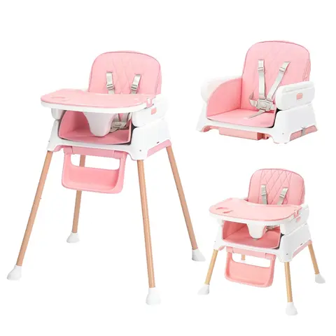 JOYMOR 5 in 1 Baby High Chair for Babies and Toddlers, Portable Highchair Fold Compact, ConvertibleBaby Feeding Chair Booster for Eating with Detachable Double Tray, 5 Point Harness