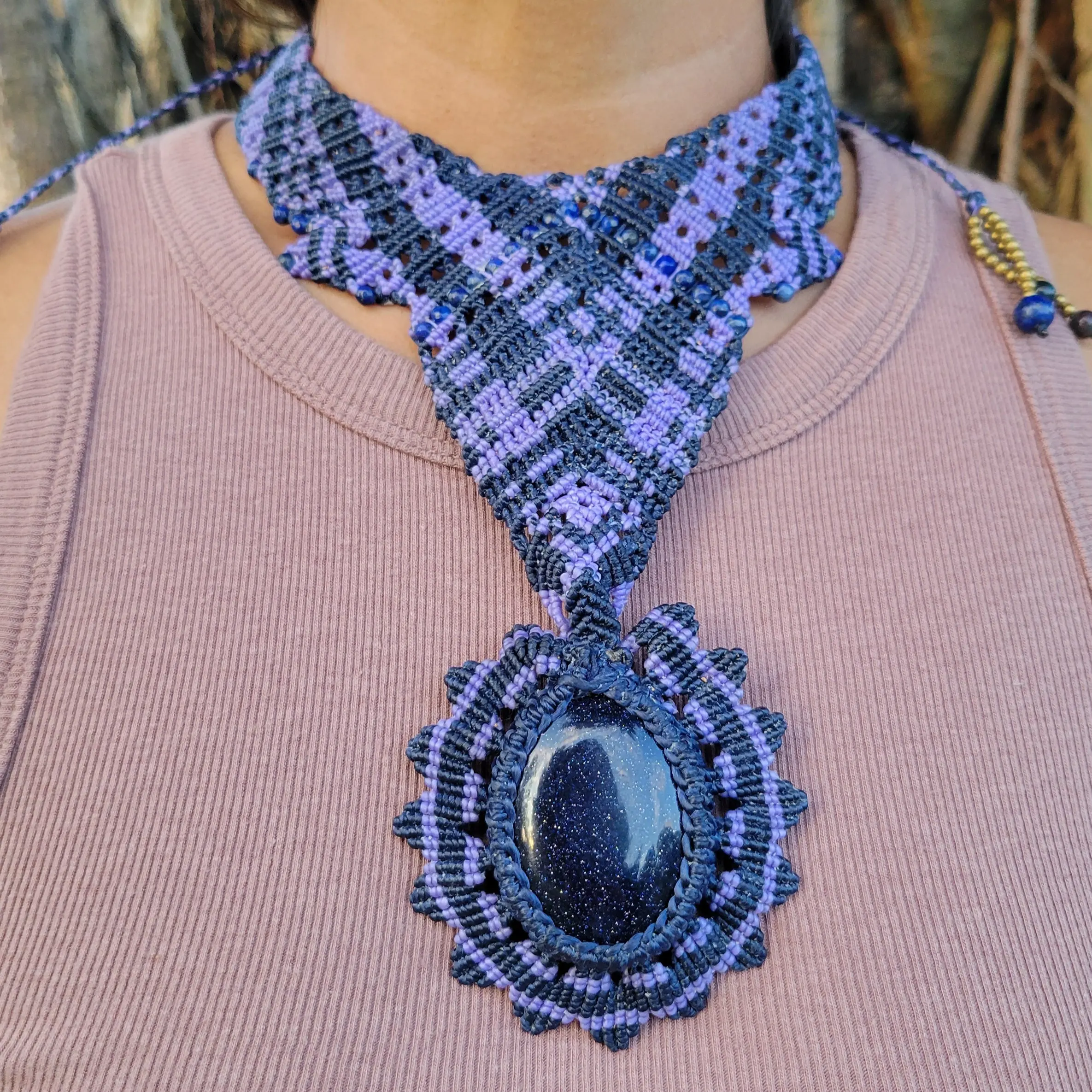 Handmade Boho Necklace – Blue Sandstone Mandala Choker