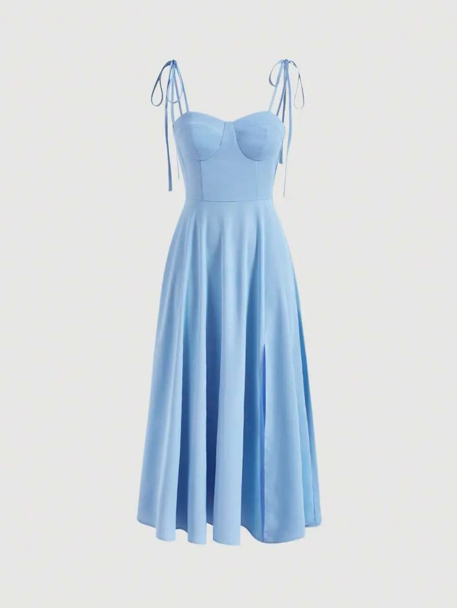 Solid Split Thigh Cami Dress,Pastel Dresses For Women