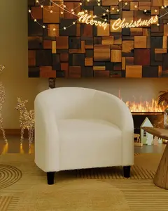 Accent Chair Living Room Chairs Boucle Barrel Chairs Round Armchairs for Bedroom Waiting Room Office Reception Chairs(Cream)