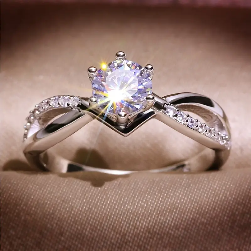 Solitaire Engagement Ring for Women, Simple Round Cubic Zirconia, Elegant Single Stone Jewelry for Everyday Wear and Valentine's Day, Daily