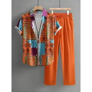 Summer New Street Fashion, Floral Striped Hawaiian Beach Suit, Men'S Casual Suit