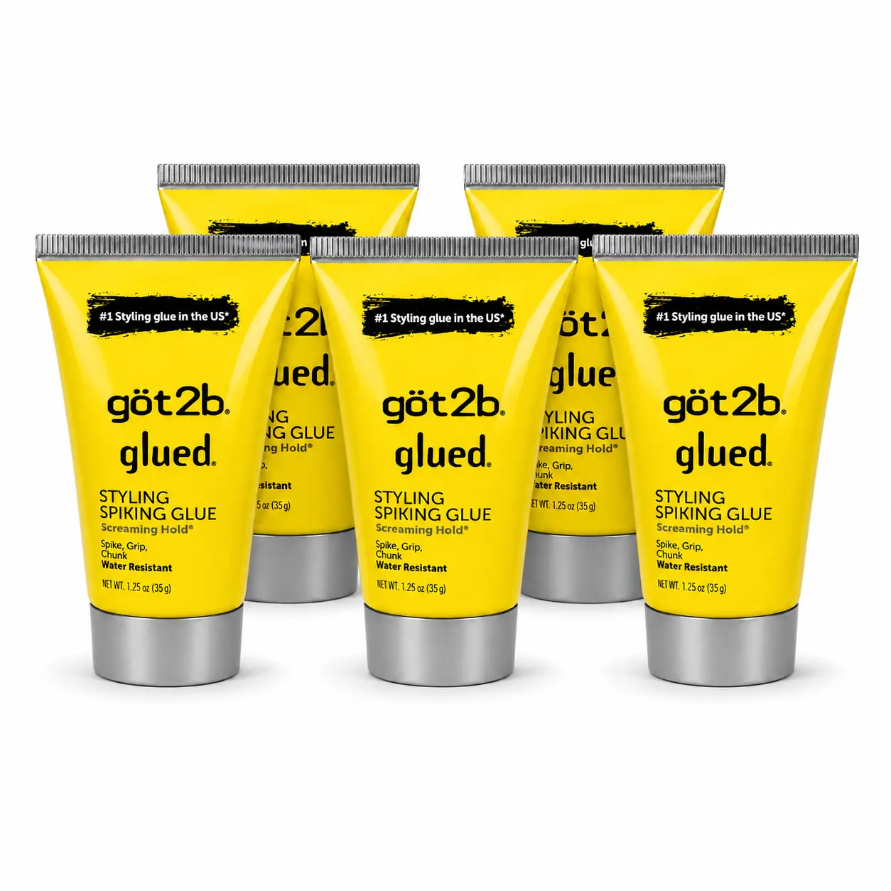 got2b Glued Water-Resistant Spiking Gel 1.25oz (Pack of 5) Extra Strong Hold Hair Gel for Spikes & Textured Styles | Travel Size Styling Gel