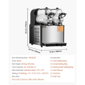 VEVOR Commercial Slushy Machine, 3Lx2 Double Tank Frozen Drink Machine, 24 Cups Stainless Steel Margarita Smoothie Frozen Drink Maker, Slushie Maker for Home Party Restaurants Cafe Bars