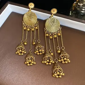 lrc Female Women's Vintage Distressed Ethnic-Style Round Wind Chime Dangle Hook Earrings - Silver Posts, Unique Premium Metallic Feel, Daily Fashion Costume Jewelry Accessory