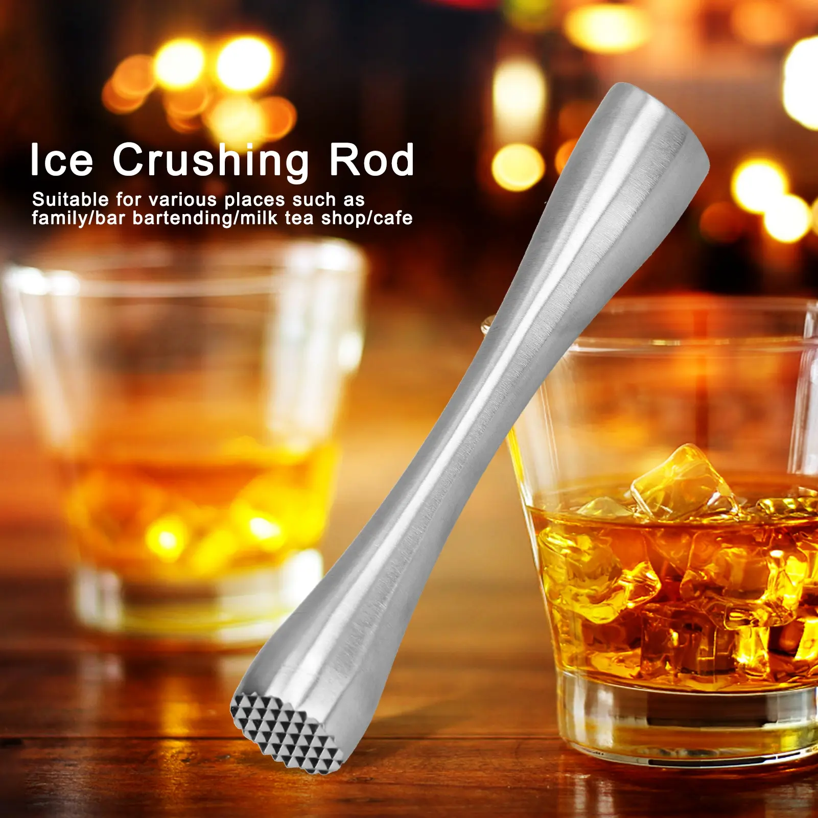 Sturdy Stainless Steel Cocktail Muddler - Home Bar Accessories, Fruit Mixer, Ice Crushing Tool for DIY Drinks, Kitchen Utensil