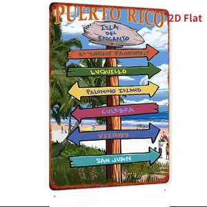 2D Flat Printing, 1PC, Puerto Rico Retro Signpost, Front Porch, Living Room, Bedroom, Home Decor, Rural Outdoor and Indoor Metal Sign, Yard Sign, Novelty Decor
