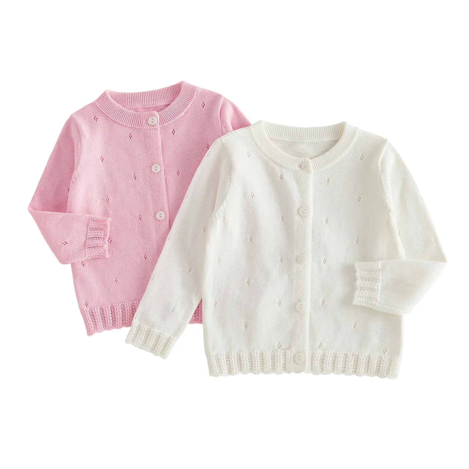 Toddler Baby Little Girls Sweater Long Sleeve Button Closure Hollowed Solid Warm Knit Cardigan Tops 0-3 Years
