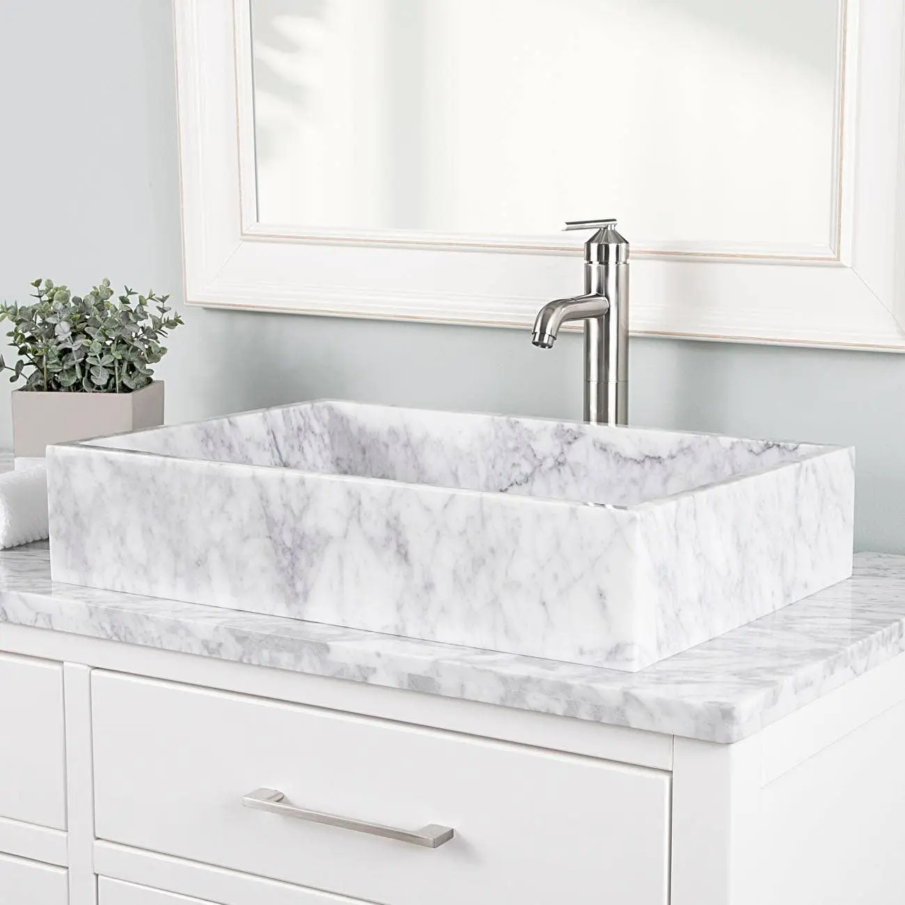 Lily 24 Inch Marble Rectangular Vessel Sink