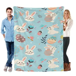 Easter Cartoon Bunny Egg Blanket Lovely Easter Messenger Soft Funny Throw Blanket Cozy Lightweight Plush Portable Cover Blanket For Sofa,Warm Gift For Birthday,Christmas,Multiple Blanket