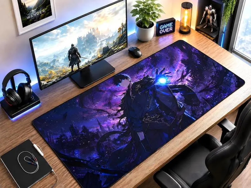 Solo Leveling Desk Mat, Sung Jinwoo Gaming Mouse Pad, Shadow Monarch Anime Setup