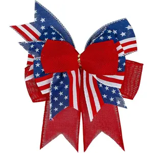 4th of July Bow Red White Blue Wreath Bows Patriotic Decoration for Memorial Day, Veteran's Day (9.5 x 13 inch)