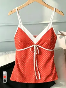 2026 Versatile Polka Dot Cami Top, Bow Tie V-Neck Sleeveless Tank, Slim Fit & Comfortable, Multi-Functional for Everyday Wear, Holiday Occasions