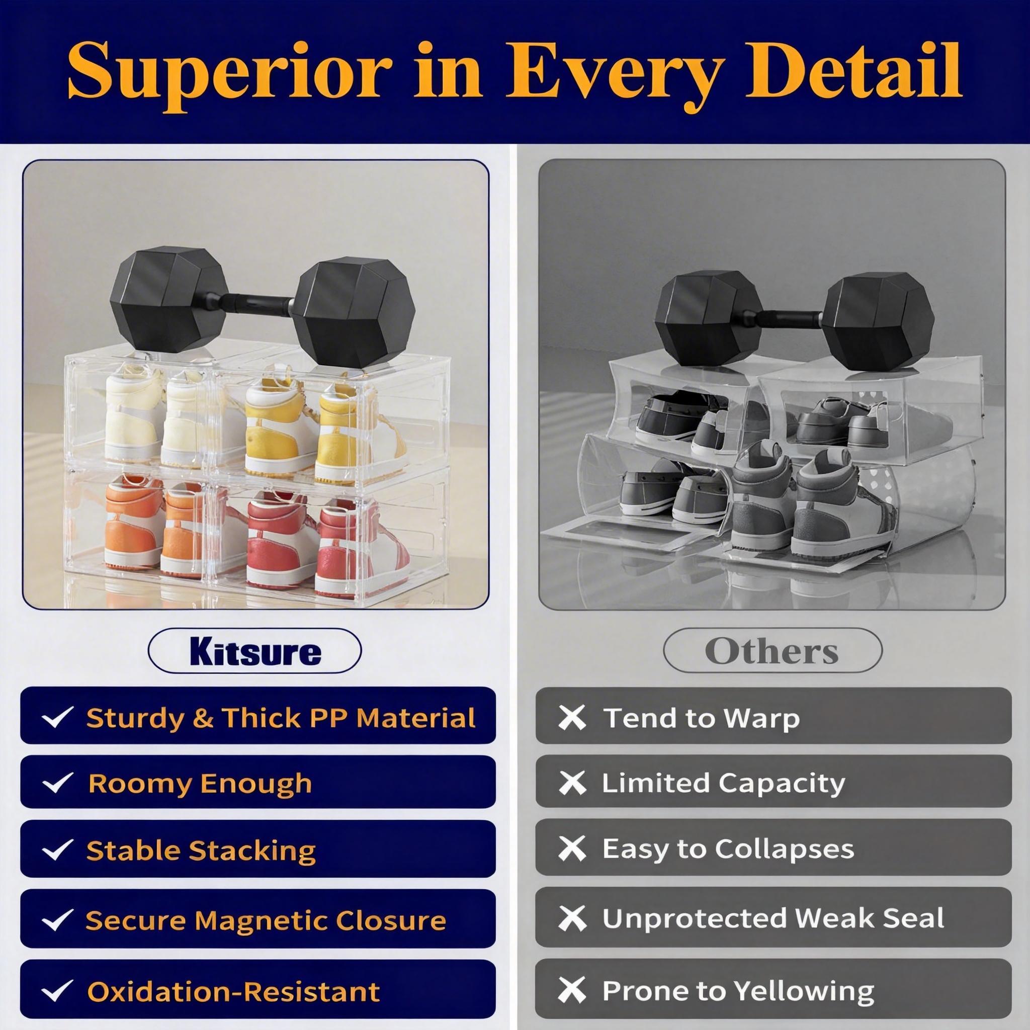 12 Pack Clear Black Shoe Storage Boxes, Stackable Plastic Shoe Organizer with Drop Front Door, Transparent Sneaker Storage Cases for Closet, Space Saving Shoe Containers for Men and Women, Foldable Shoe Box Organizer for Home