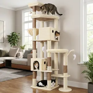 Heavy Duty Cat Tree for Large Indoor Cats, 83" Tall Stable Cat Tower with 7 Scratching Posts and cozy plush cat perch
