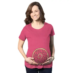 Womens Pregnancy Donut Baby Bump Cute Maternity Announcement Funny T Shirt Funny Graphic Maternity Tee Cute Pregnancy Tees With Plus Sizes Pregnant Funny Food Short Sleeve Maternity Shirts Pink