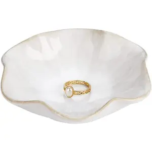 Lotus Leaf Ceramic Ring Holder Dish - Small Jewelry Tray for Rings, Earrings, Necklaces, Keys - Elegant Trinket Bowl Organiser Racks water  jewelry  box