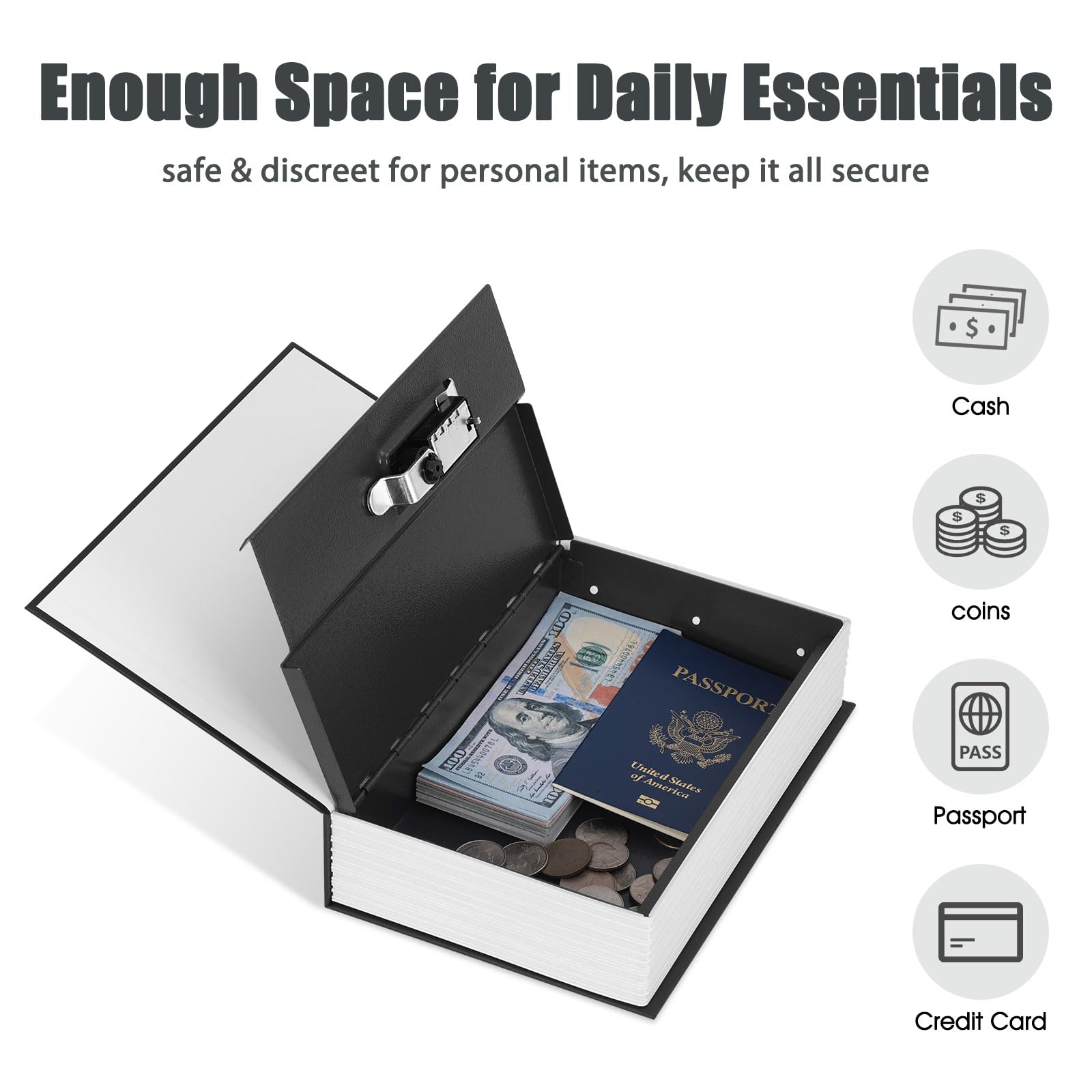 Durable Mechanical Lock & Password Access Book Money Box - Travel Safe for Cash, Documents and Personal Valuables, Sturdy Home Decor Piggy Bank