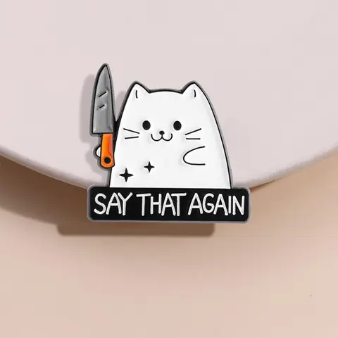 Cute Cat with Knife Design Brooch, Funny Threatening Kitten Pin for Jackets or Bags, Fashion Accessories for Women & Men, Lapel Brooch Pins, Alloy Brooch Pin