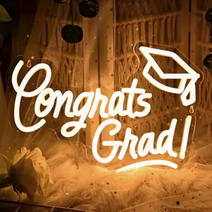 Congrats Grad Neon Sign Graduation Cap Warm White congrats neon sign for Wall Decor Congrats Led Sign for Graduation Party Home Hotel Bar College Graduation Gifts