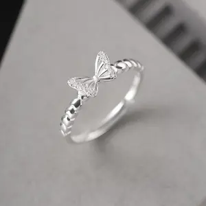 S925 Sterling Silver Butterfly Ring with 5A Cubic Zirconia Accent, Celtic Knot Design, Daily Wear Jewelry for Women Adjustable Opening