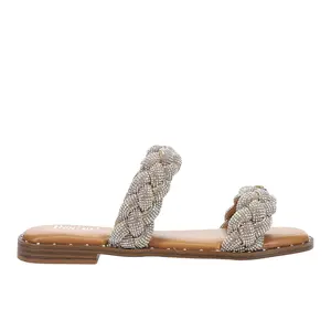 Corkys Womens Don't Get It Twisted Braided Rhinestone Slide Casual Sandals Casual - Silver