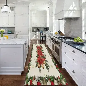 1 Piece Kitchen Mat with Golden Bells and Floral Patterns, made of diatomaceous earth, absorbent and non-slip, Ideal for home decorations and room interiors, Perfect Gift for Christmas, Home Christmas Decorations, Farmhouse Kitchen Rugs