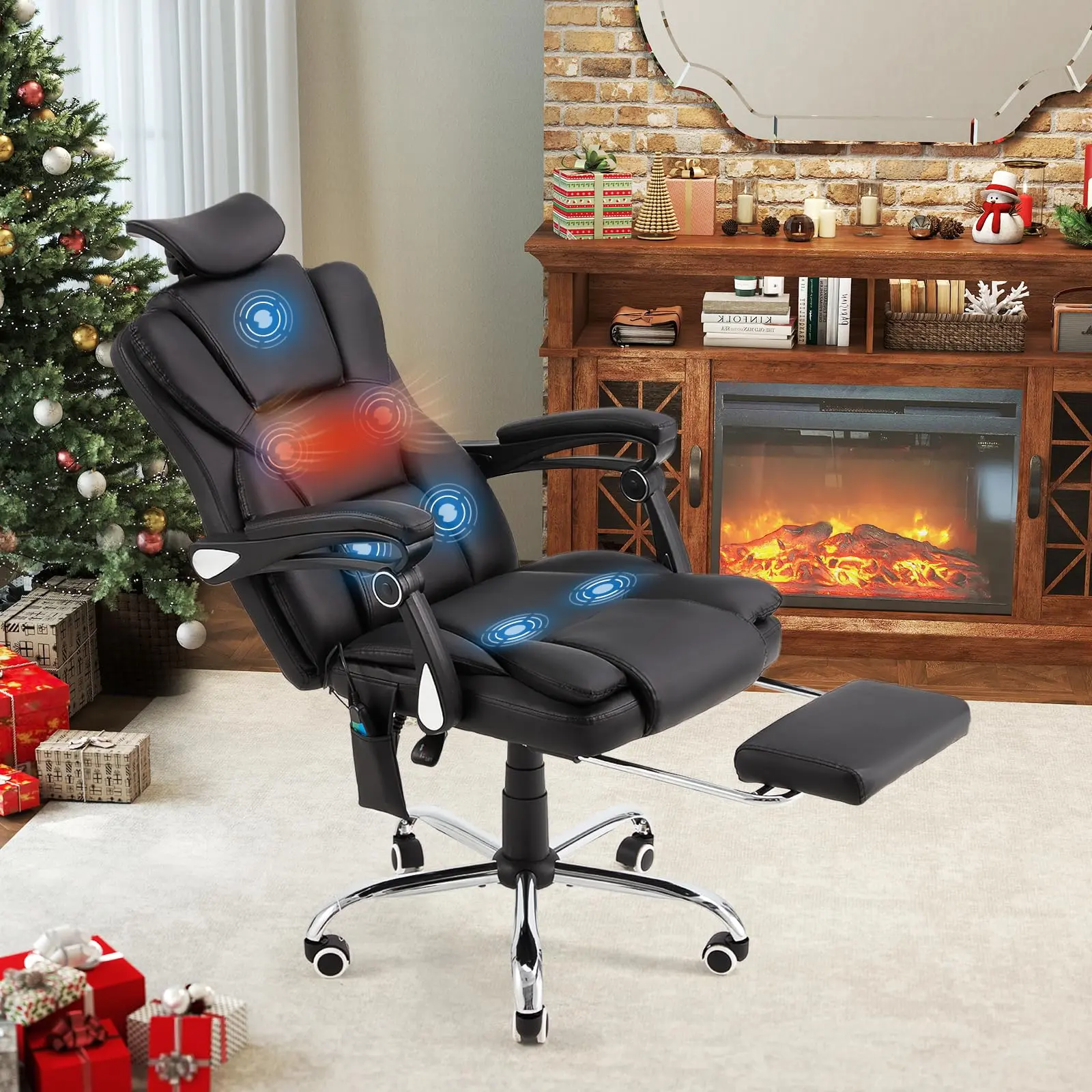 AECOJOY Office/Gaming Chair with 7 Point Vibration Massage & Heat Functions Ergonomic Recliner with Adjustable Headrest & Footrest Executive Chair for Ultimate Comfort