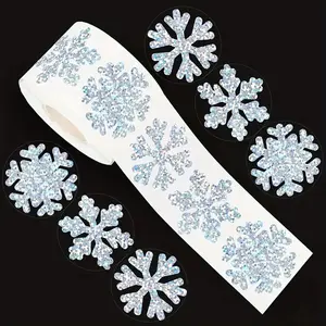 Winter Blue Snowflake Stickers Roll, Self-Adhesive Christmas Labels, Decorative Gift Tags, Phone Case, Journal, Luggage, 500 Sheets