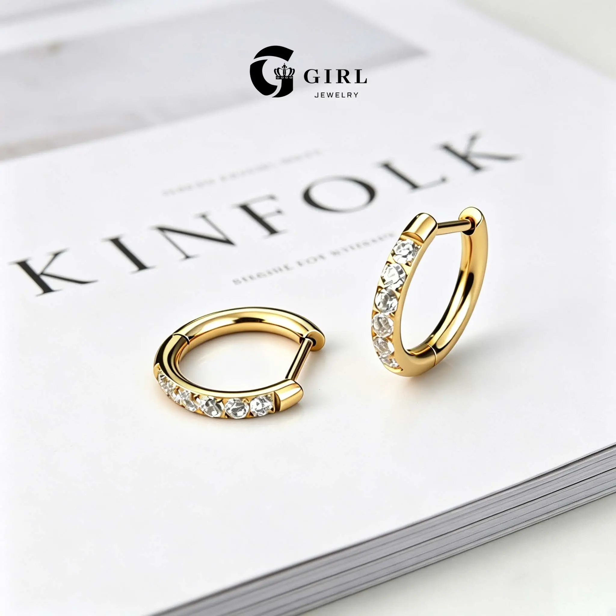 GGIRL G23 Titanium Earring Set CZ D-Ring & Huggie Hoop 18K Gold Palted Hypoallergenic Waterproof for Cartilage Helix Lobe Piercings, Fashion Jewelry Gifts for Holiday Birthdays Anniversaries
