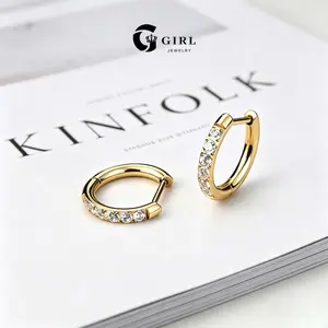 GGIRL G23 Titanium Earring Set CZ D-Ring & Huggie Hoop 18K Gold Palted Hypoallergenic Waterproof for Cartilage Helix Lobe Piercings, Fashion Jewelry Gifts for Holiday Birthdays Anniversaries