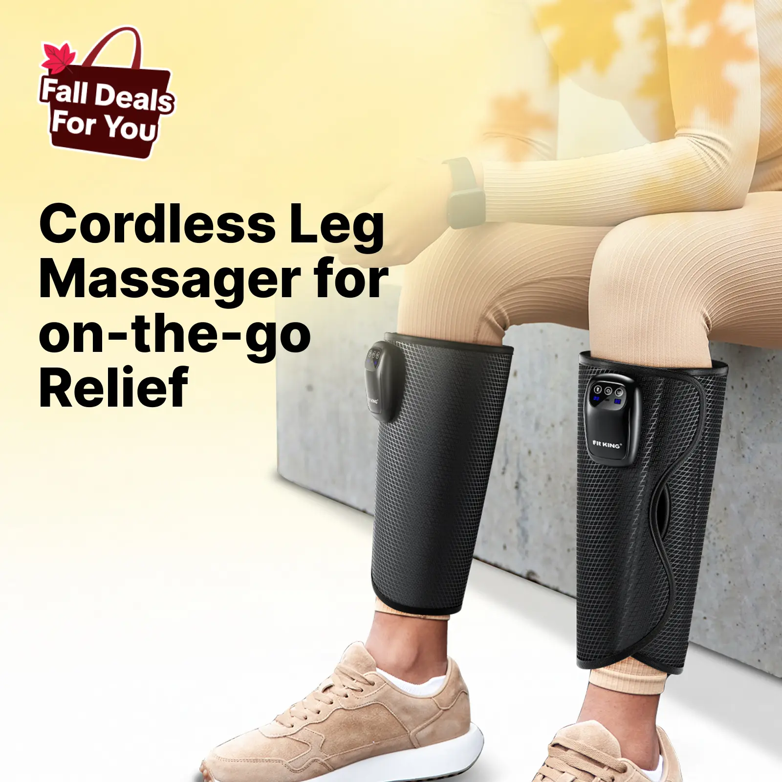 FIT KING Battery-Powered Cordless Air Compression Calf Massager - Comfortable Fit, 3-Mode, Adjustable Intensities, Rechargeable for Muscle Tension Relief, Mother's Day Gift That Heals