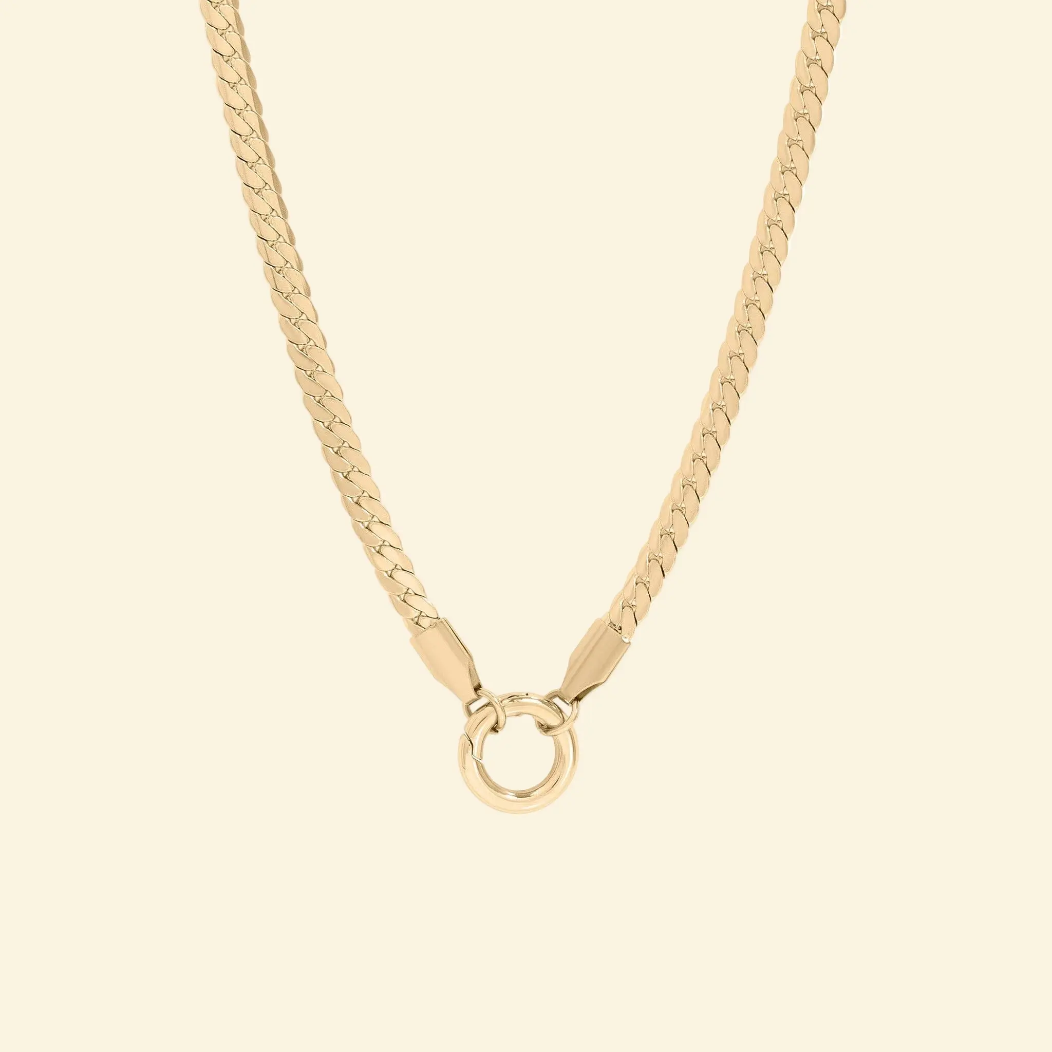 18K Gold PVD Stainless Steel Curb Charm Holder Necklace