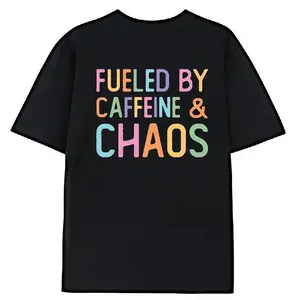 100% Premium Cotton T-shirtFueled by Caffeine and Chaos Funny Retro Coffee Lovers Woman T-Shirt