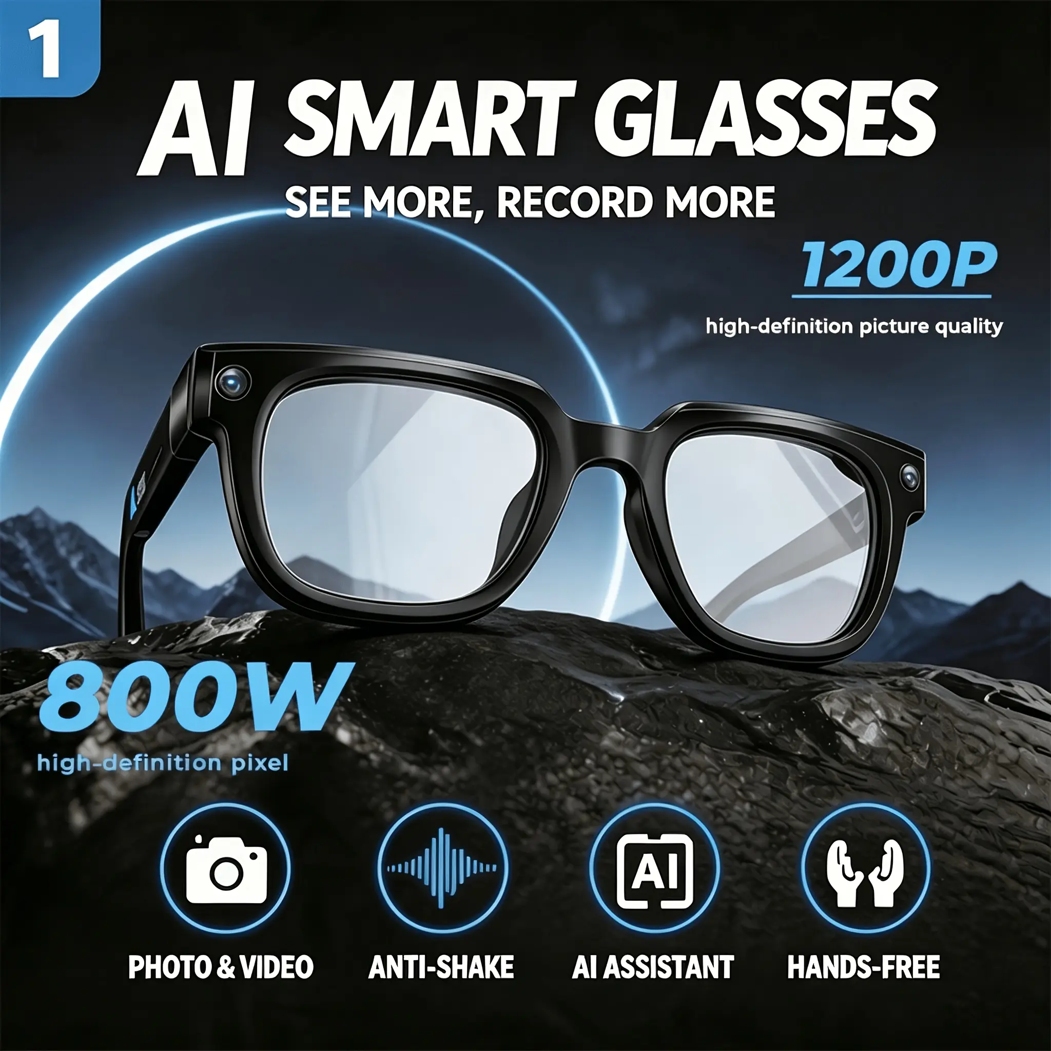 AI Smart Wearable Magnetic Square Recording Glasses - 8MP Camera, Photo & Video Capture, Hands-Free POV, App-Based Translation, Bluetooth Calls, WiFi, Android Compatibility, Lightweight Wireless Touch-Button Eyewear, Music Player for Travel, Daily Use, Sm