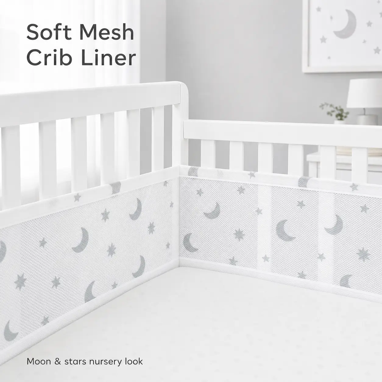 Breathable Mesh Liner for Full-Size Cribs, Deluxe 4mm Mesh, White Ruffle (Size 4FS Covers 3 or 4 Sides)