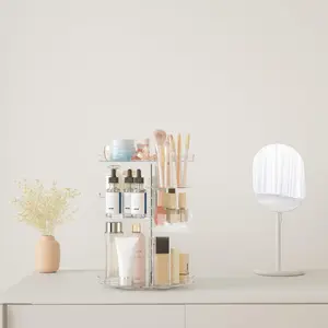 Rotating Makeup Organizer - 8 Adjustable Layers, Spinning Skincare & Cosmetic Display Case with Brush Holder & Perfume Tray - Multi-Function Storage Carousel for Vanity & Bathroom Countertop