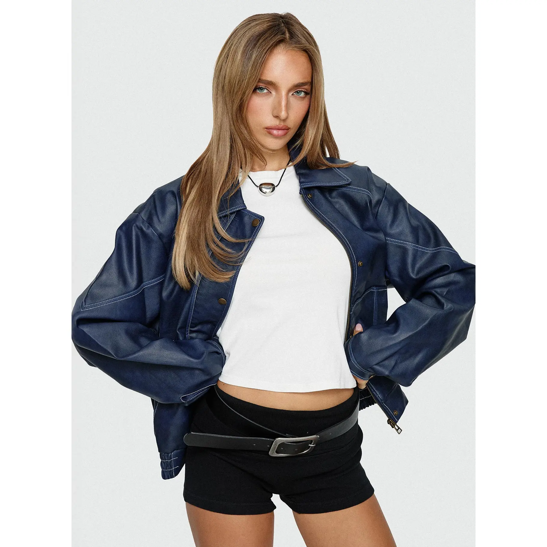 Jaxton Faux Leather Jacket Navy