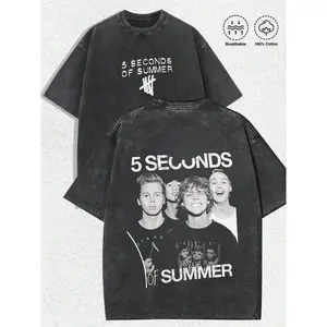 Washed T-shirt Retro 5SOS Hoodie, 5 Seconds Of Summer Concert Graphic Tee, Double-Sided Printed Tee, Gift For Fans