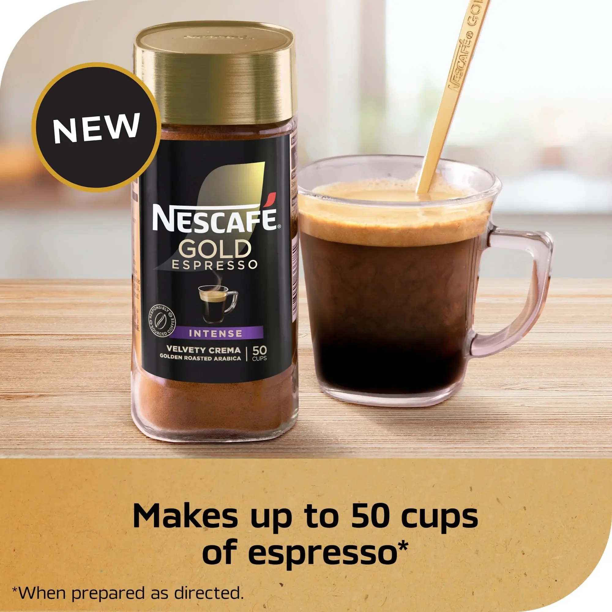 Nescafé Gold Intense Instant Espresso Coffee Jar - 3.5 oz, Sugar-Free, Golden Roast, Bean-Based, Rich Flavor, Café-Style Brew for Coffee Time, Available on TikTok Shop